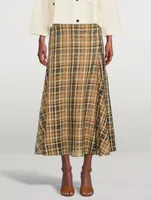 Silk Organza Midi Skirt Check Print