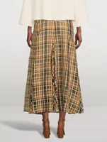 Silk Organza Midi Skirt Check Print