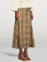 Silk Organza Midi Skirt Check Print
