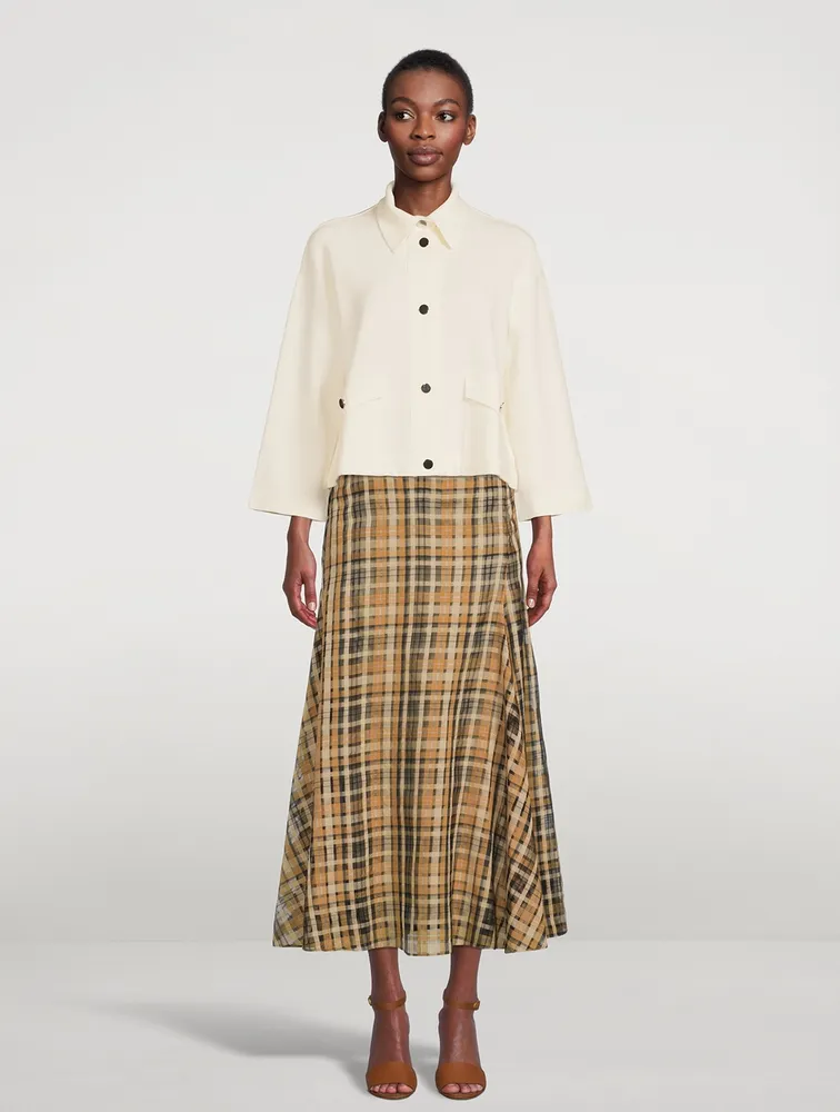 Silk Organza Midi Skirt Check Print
