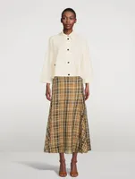 Silk Organza Midi Skirt Check Print