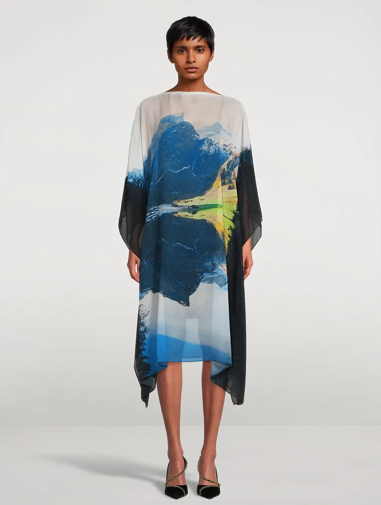 Silk Crepe Caftan Dress Seealpsee Print