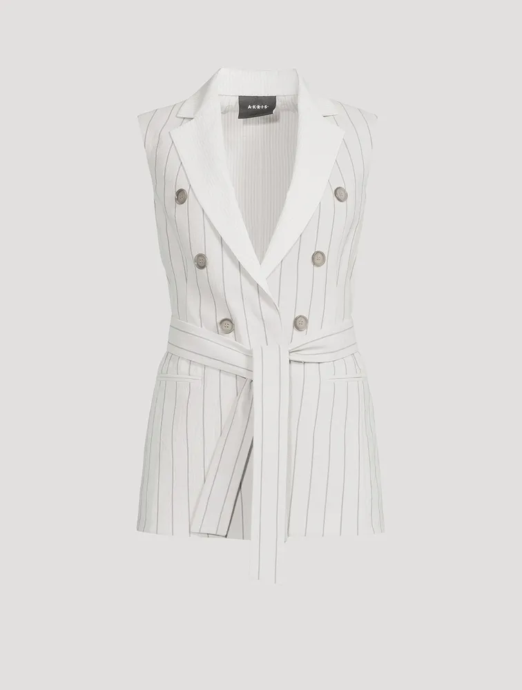 Georg Belted Sleeveless Blazer Stripe Print