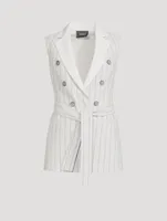 Georg Belted Sleeveless Blazer Stripe Print