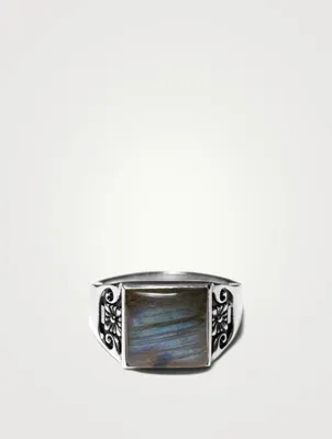 Sterling Silver Collegiate Ring With Labradorite