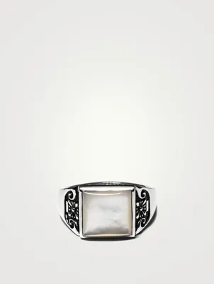 Sterling Silver Collegiate Ring With Pearl