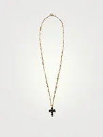 14K Gold Cross Chain Necklace With Onyx