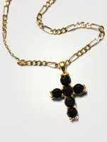 14K Gold Cross Chain Necklace With Onyx