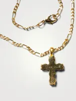 14K Gold Cross Chain Necklace With Onyx