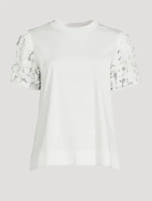 Cotton T-Shirt With Leaf Appliqué