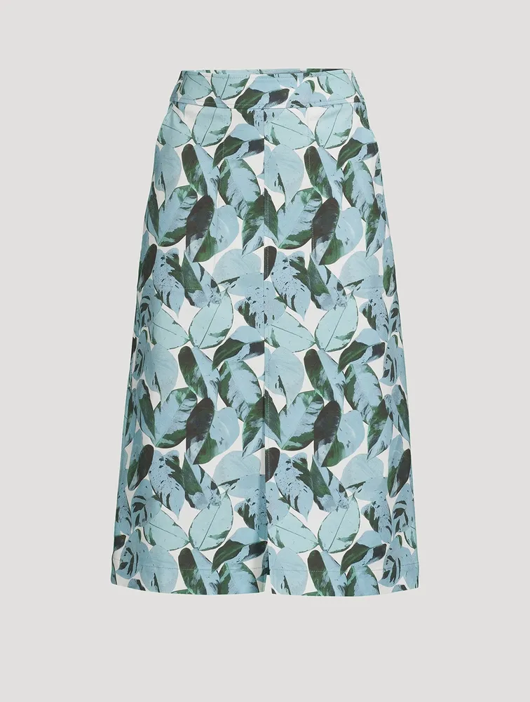 Midi Skirt Tropical Leaves Print