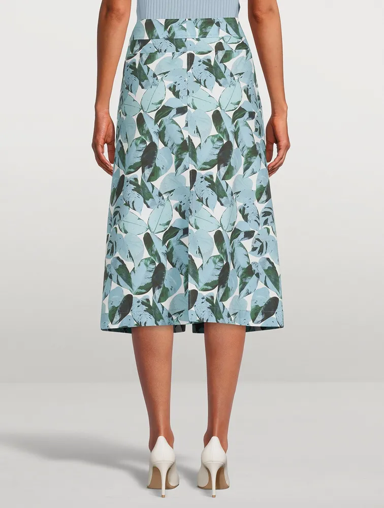 Midi Skirt Tropical Leaves Print