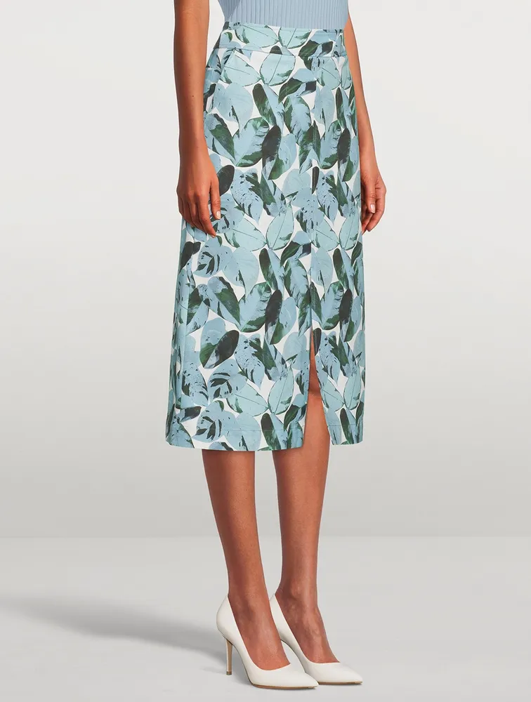 Midi Skirt Tropical Leaves Print