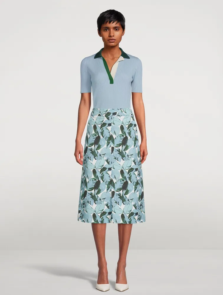 Midi Skirt Tropical Leaves Print