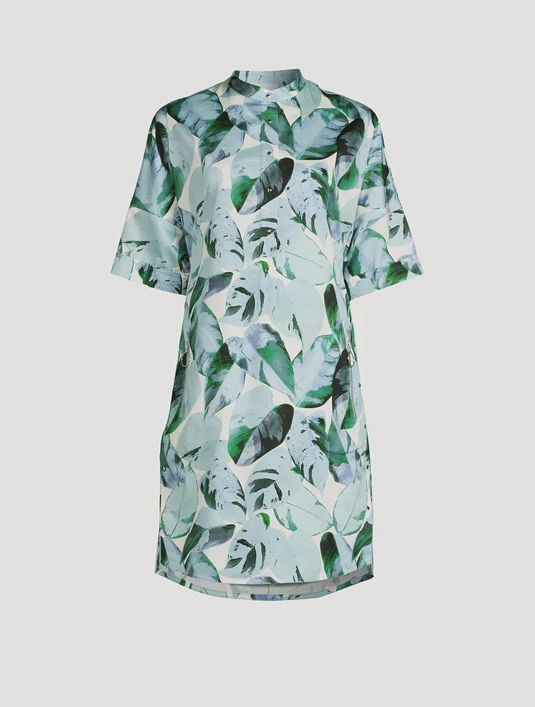 Cotton Shirt Dress Tropical Leaves Print