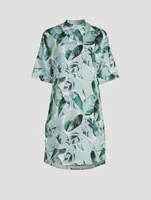 Cotton Shirt Dress Tropical Leaves Print