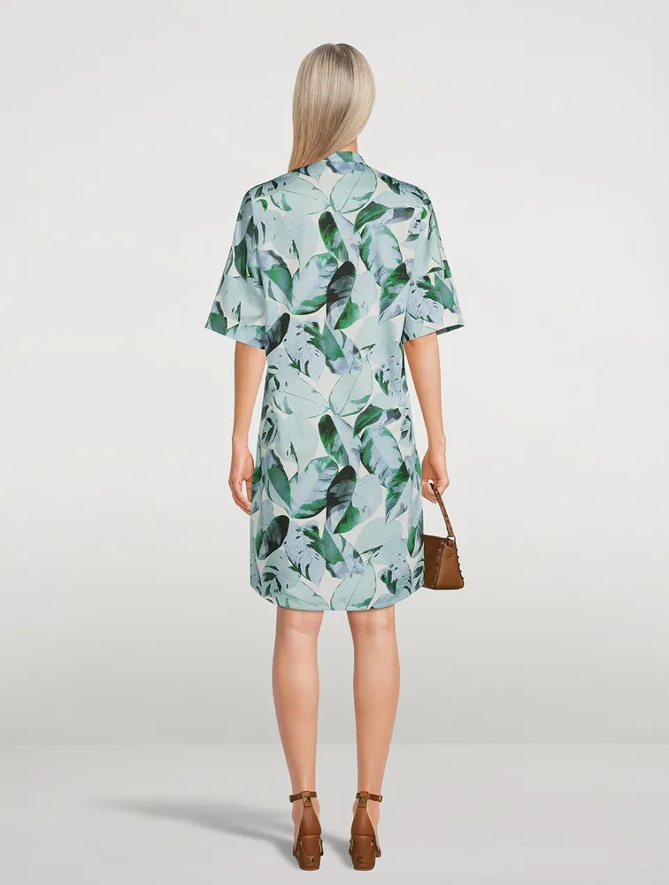 Cotton Shirt Dress Tropical Leaves Print