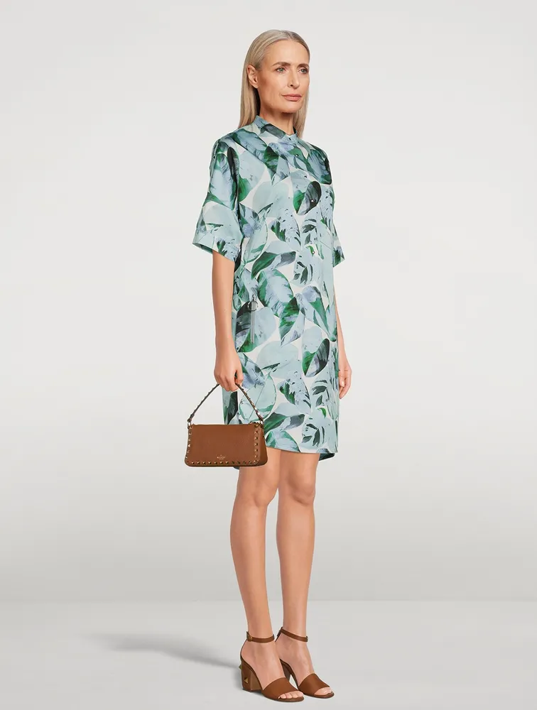 Cotton Shirt Dress Tropical Leaves Print