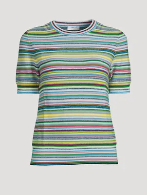 Short-Sleeve Bouclé Sweater Stripe Print