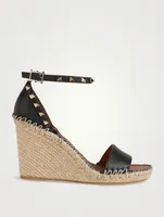 Double Rockstud Leather Espadrille Wedge Sandals