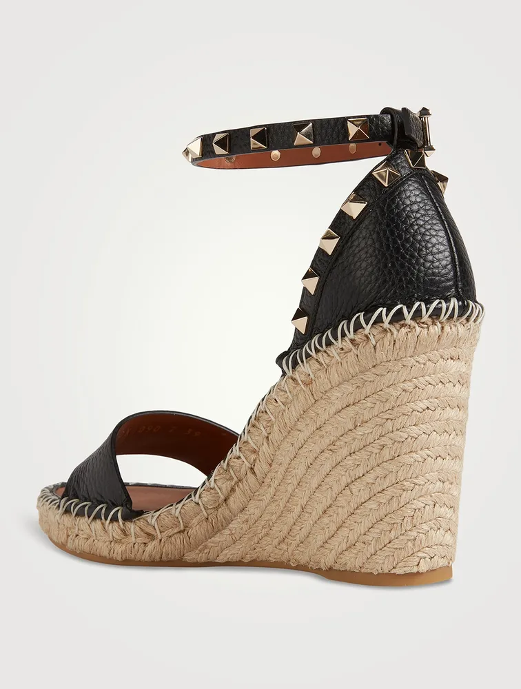 Double Rockstud Leather Espadrille Wedge Sandals