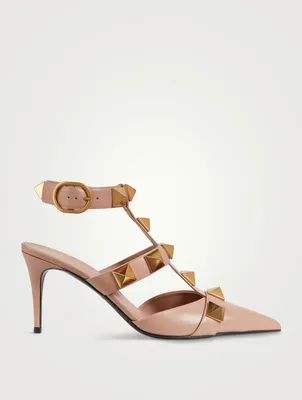 Roman Stud Leather Ankle-Strap Pumps