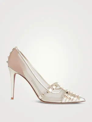 Rockstud Alcove Mesh And Metallic Leather Pumps