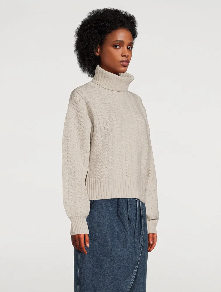 Recycled Wool Cable Knit Turtleneck Sweater