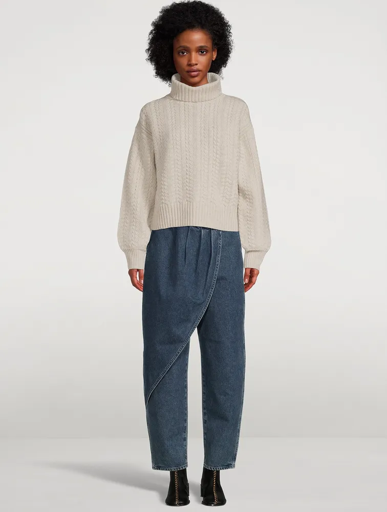 Recycled Wool Cable Knit Turtleneck Sweater