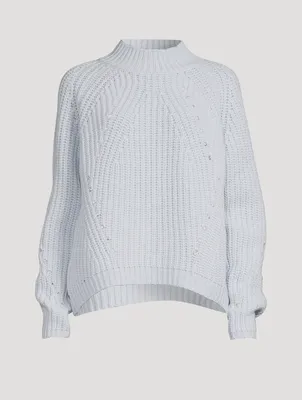 Recycled Wool Ribbed Knit Mockneck Sweater