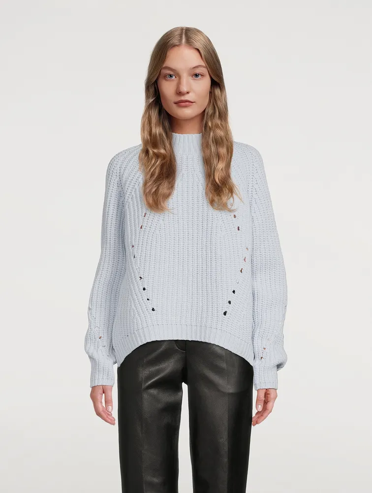 Recycled Wool Ribbed Knit Mockneck Sweater