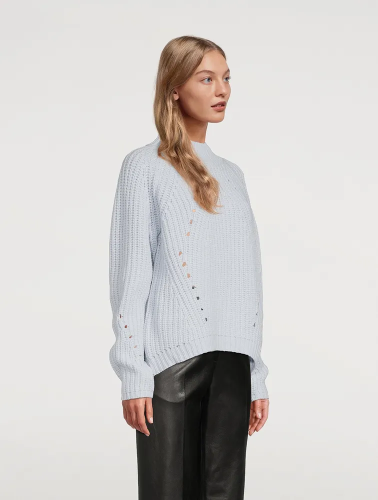 Recycled Wool Ribbed Knit Mockneck Sweater