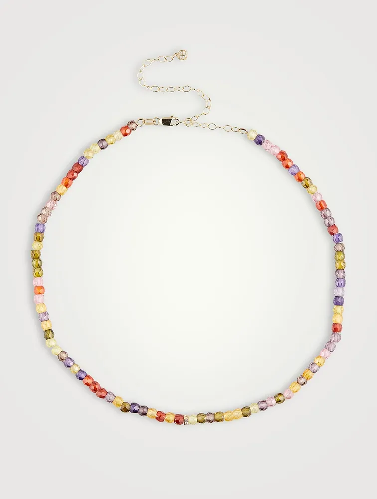 Beaded Necklace With 14K Gold Diamond Rondelle
