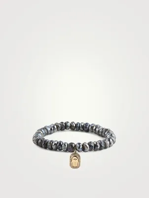 Beaded Bracelet With 14K Gold Diamond Hamsa Charm