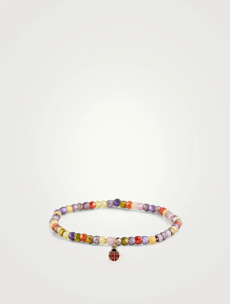 Beaded Bracelet With 14K Gold Ladybug Charm