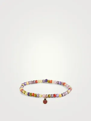 Beaded Bracelet With 14K Gold Ladybug Charm