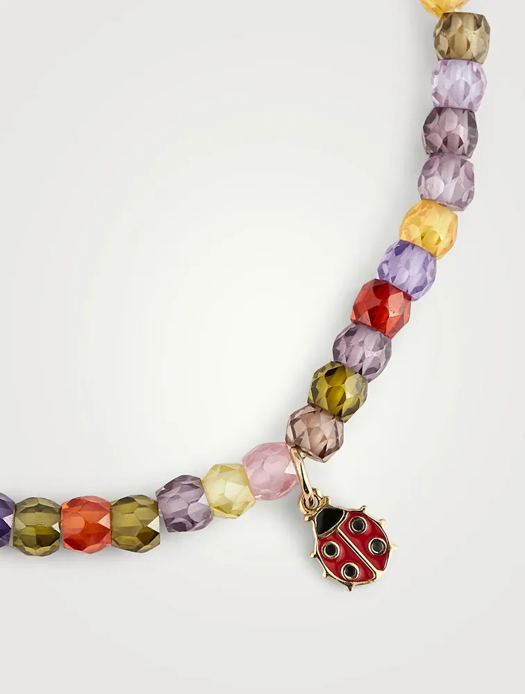 Beaded Bracelet With 14K Gold Ladybug Charm