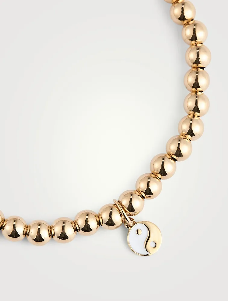 14K Gold Beaded Bracelet With Yin Yang Charm