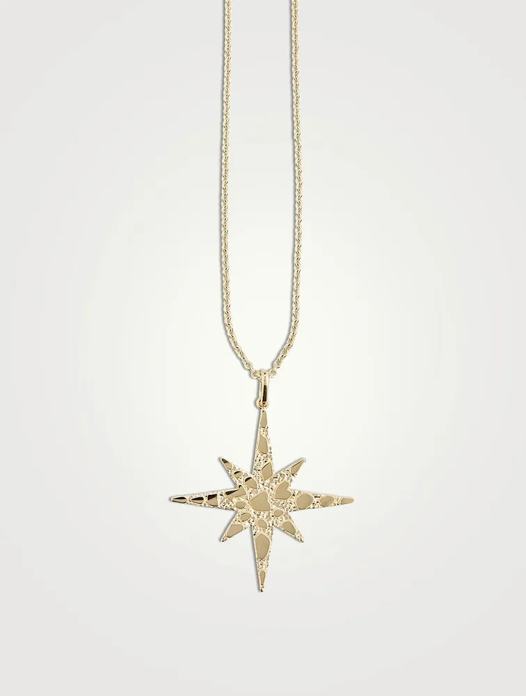 Large 14K Gold Starburst Pendant Necklace
