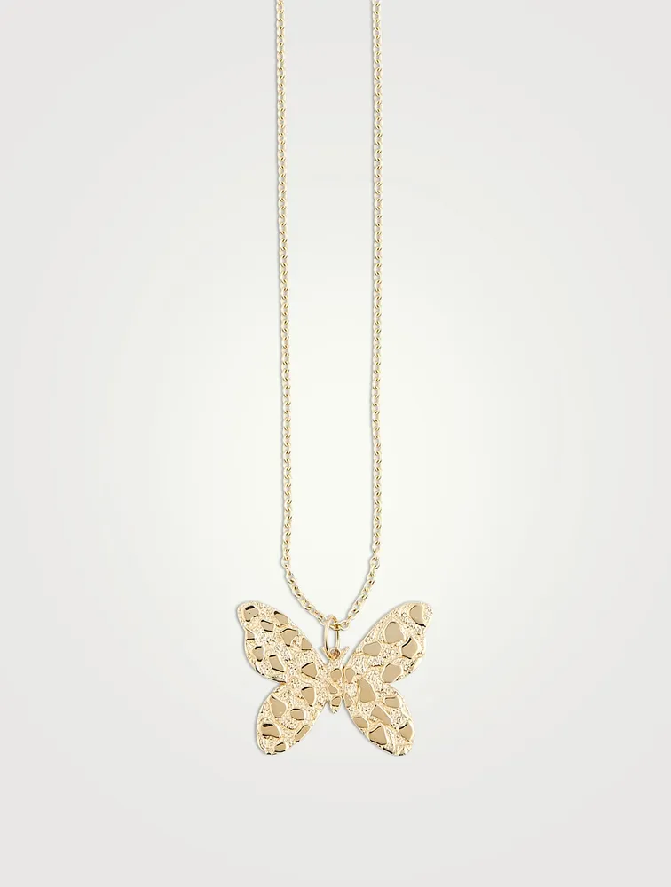 Large 14K Gold Butterfly Pendant Necklace