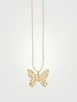 Large 14K Gold Butterfly Pendant Necklace