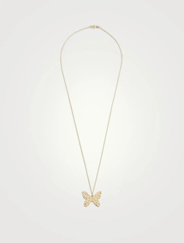 Large 14K Gold Butterfly Pendant Necklace