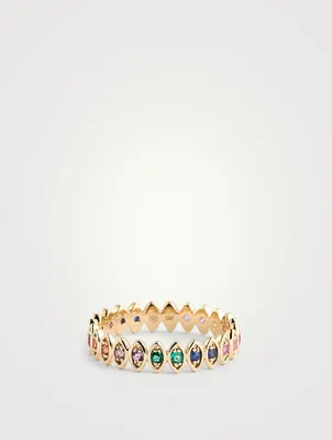 14K Gold Evil Eye Eternity Ring With Multicolour Stones