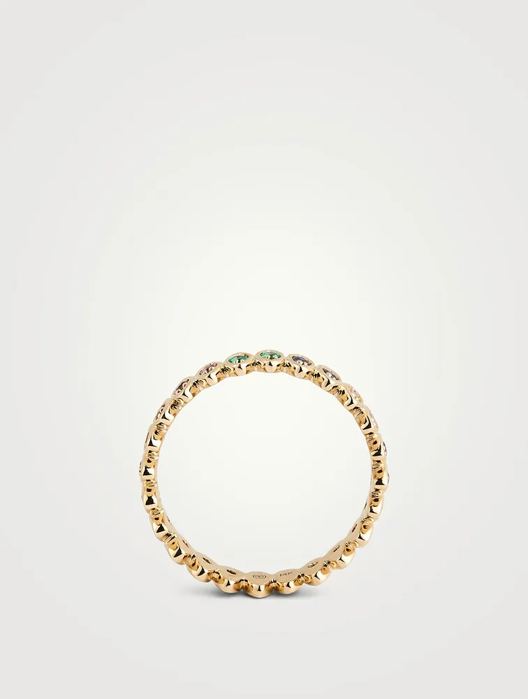 14K Gold Evil Eye Eternity Ring With Multicolour Stones