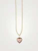 14K Gold Enamel Heart Necklace With Diamond