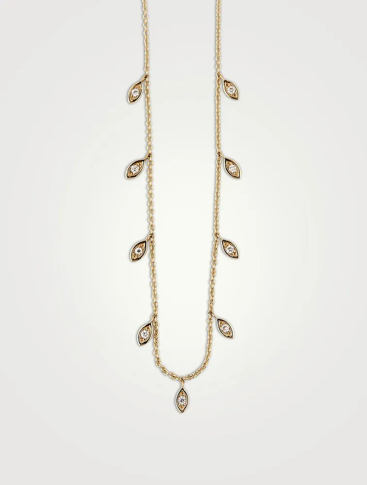 14K Gold Marquis Fringe Necklace With Diamonds