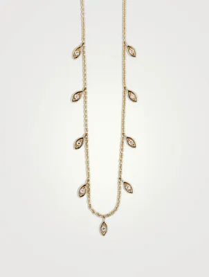 14K Gold Marquis Fringe Necklace With Diamonds