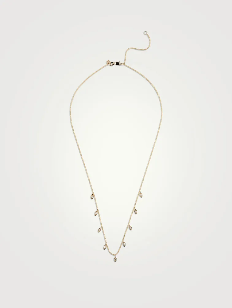 14K Gold Marquis Fringe Necklace With Diamonds