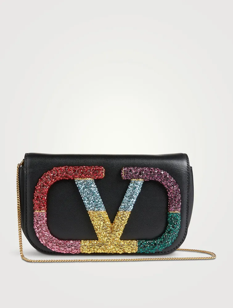 VLOGO Crystal-Embellished Leather Crossbody Bag