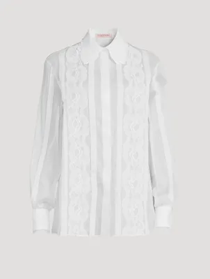 Cotton Lace Shirt With Scarf